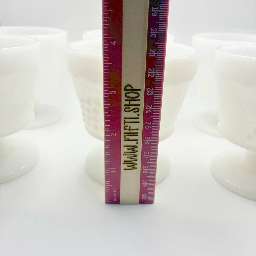 Vintage Milk Glass Dessert Cups Set of 6 White Grape Embossed Footed 3.75in